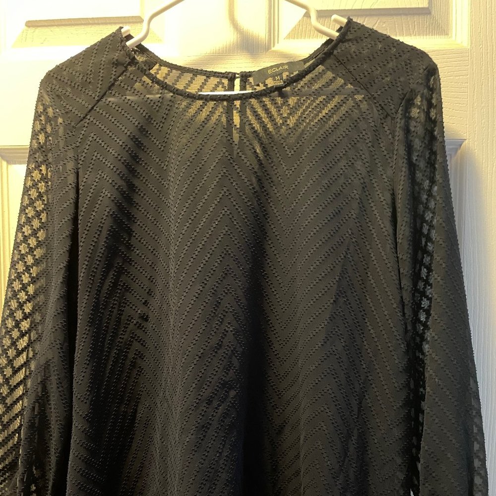 long sleeve, sheer, navy, blouse